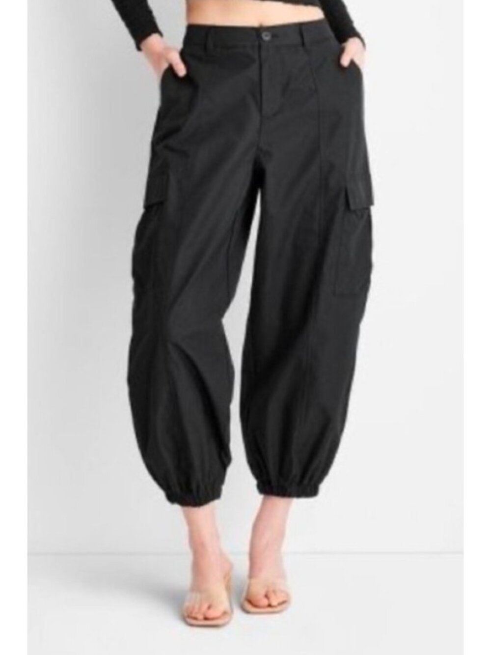 NWT Future Collective Womens Size M Cargo Jogger Pants Black Parachute Cotton